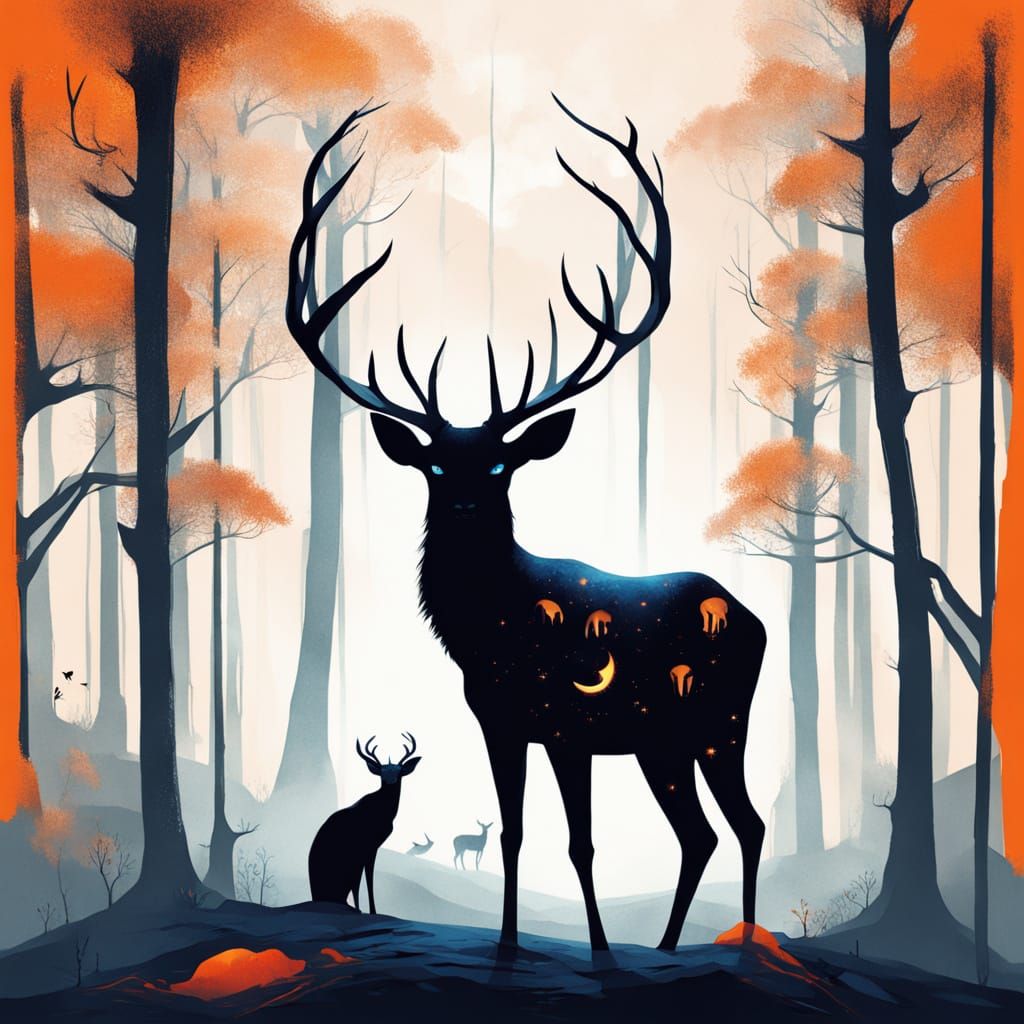 Glowing Deer in Ethereal Foggy Forest