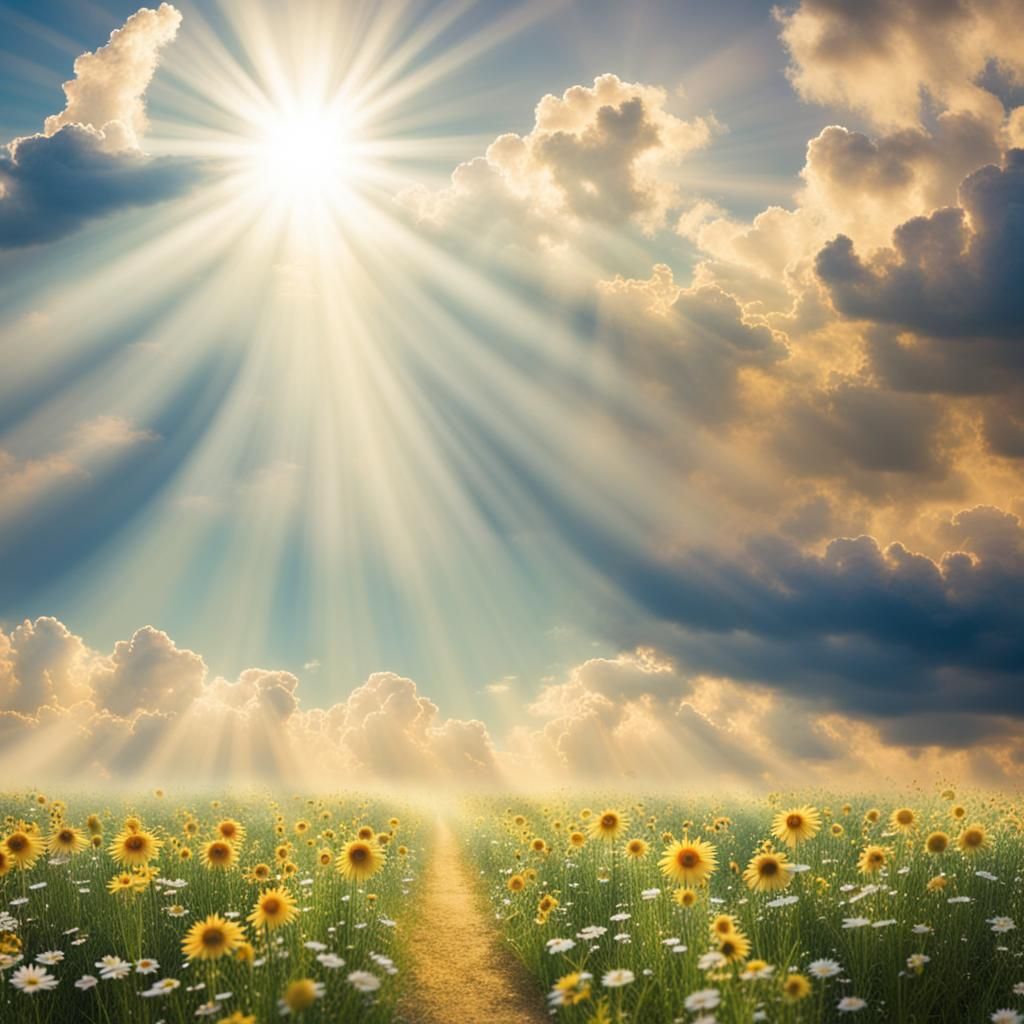 Divine Sunshine Beams Through Clouds