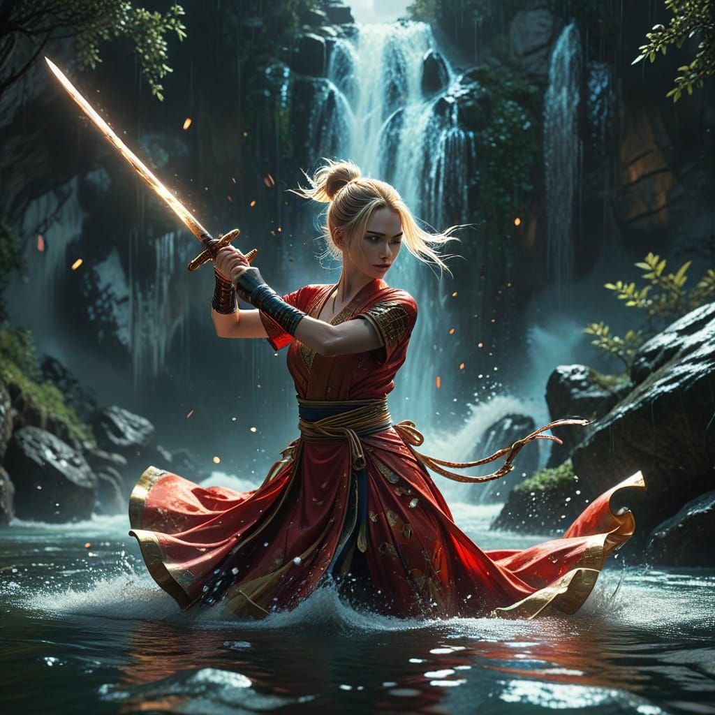 Determined Anime Warrior Unleashes Lightning Katana in Shall...