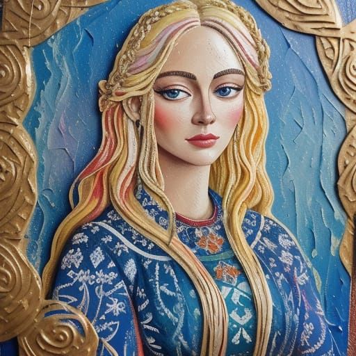 Vibrant Scandinavian Princess in Whimsical Folk Art Style