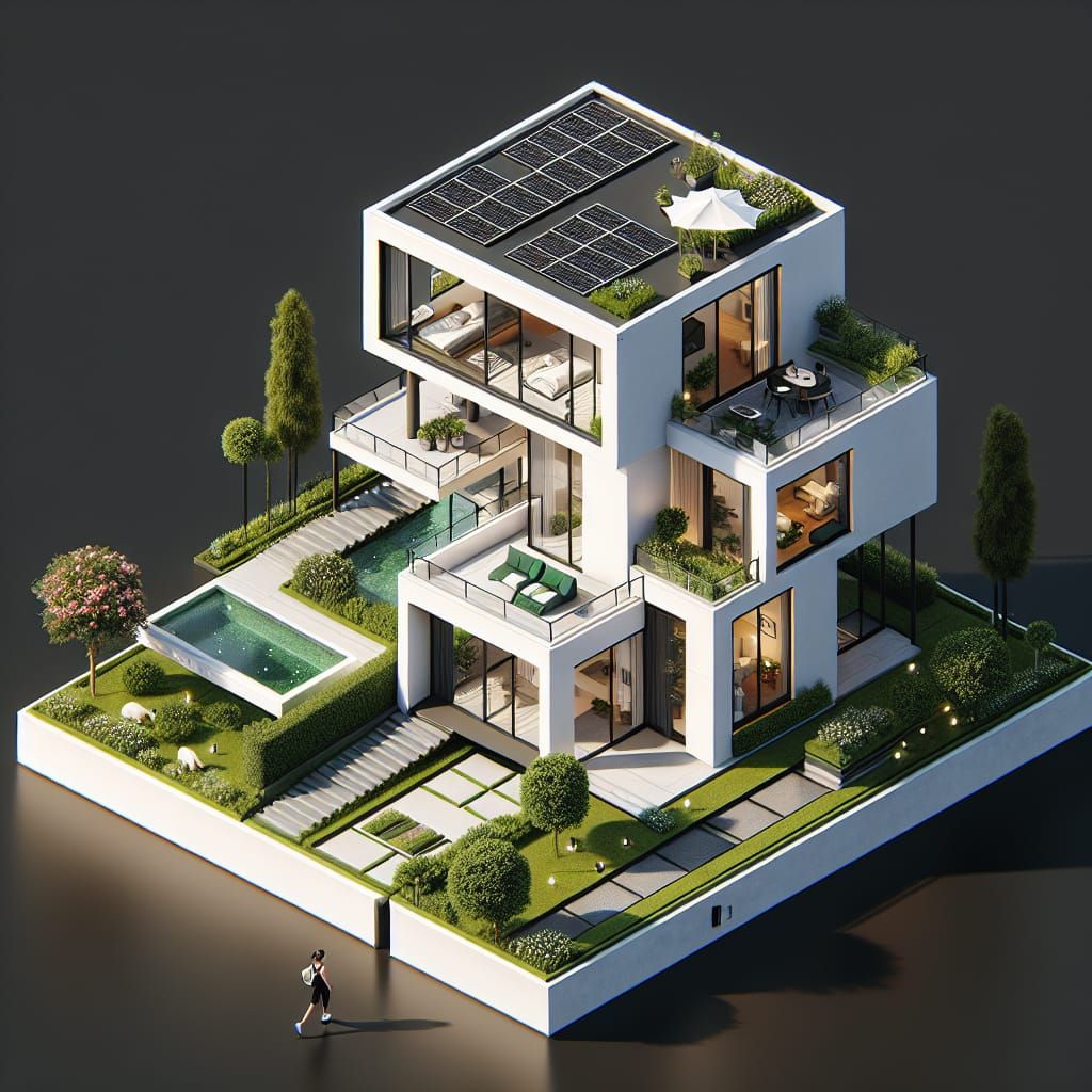 Modern Two-Story House Isometric View in Rich Color