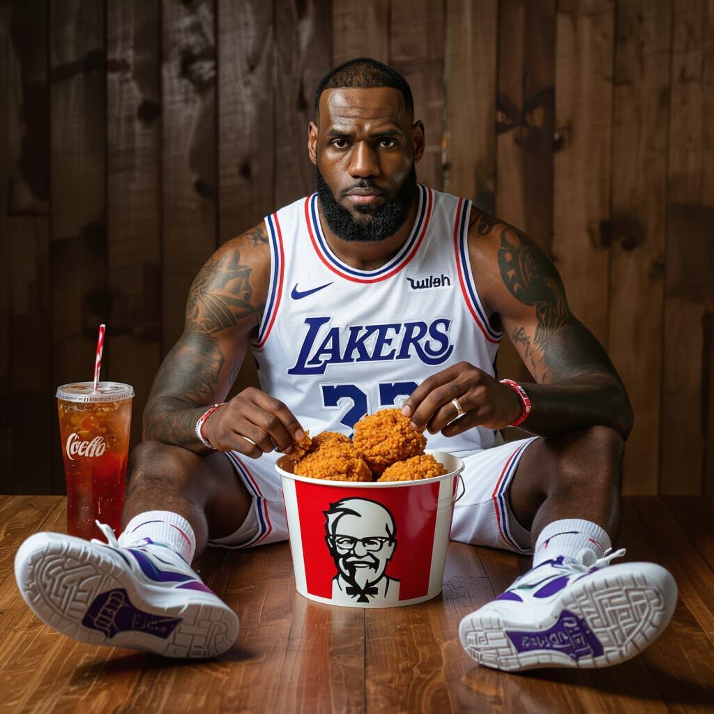 Lebron James Enjoys KFC: Photorealistic Portrait