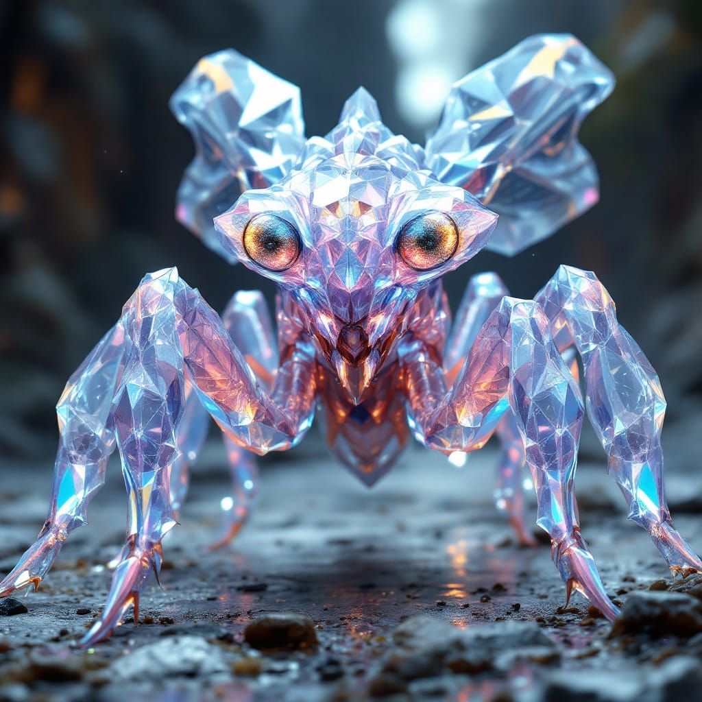 Crystalline Mantis with Prismatic Effects, Fantasy Concept A...