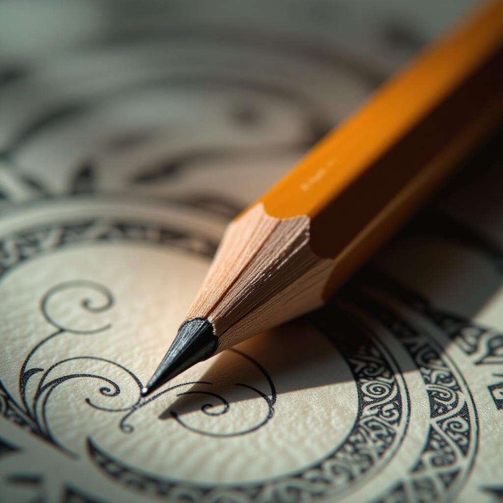 Intricately Carved Pencil Poised to Sketch in Gothic Fantasy...