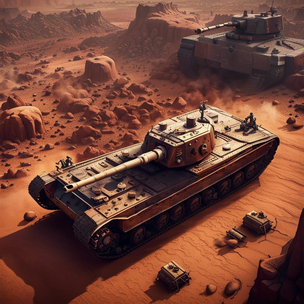 German WW2 Tank Column on Mars in Dark Fantasy