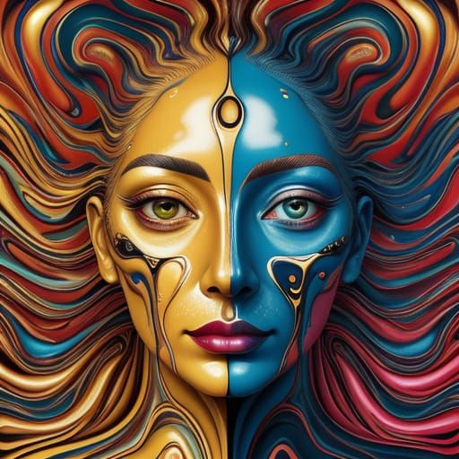 Surreal Portrait of Melting Face in Dreamlike Landscape