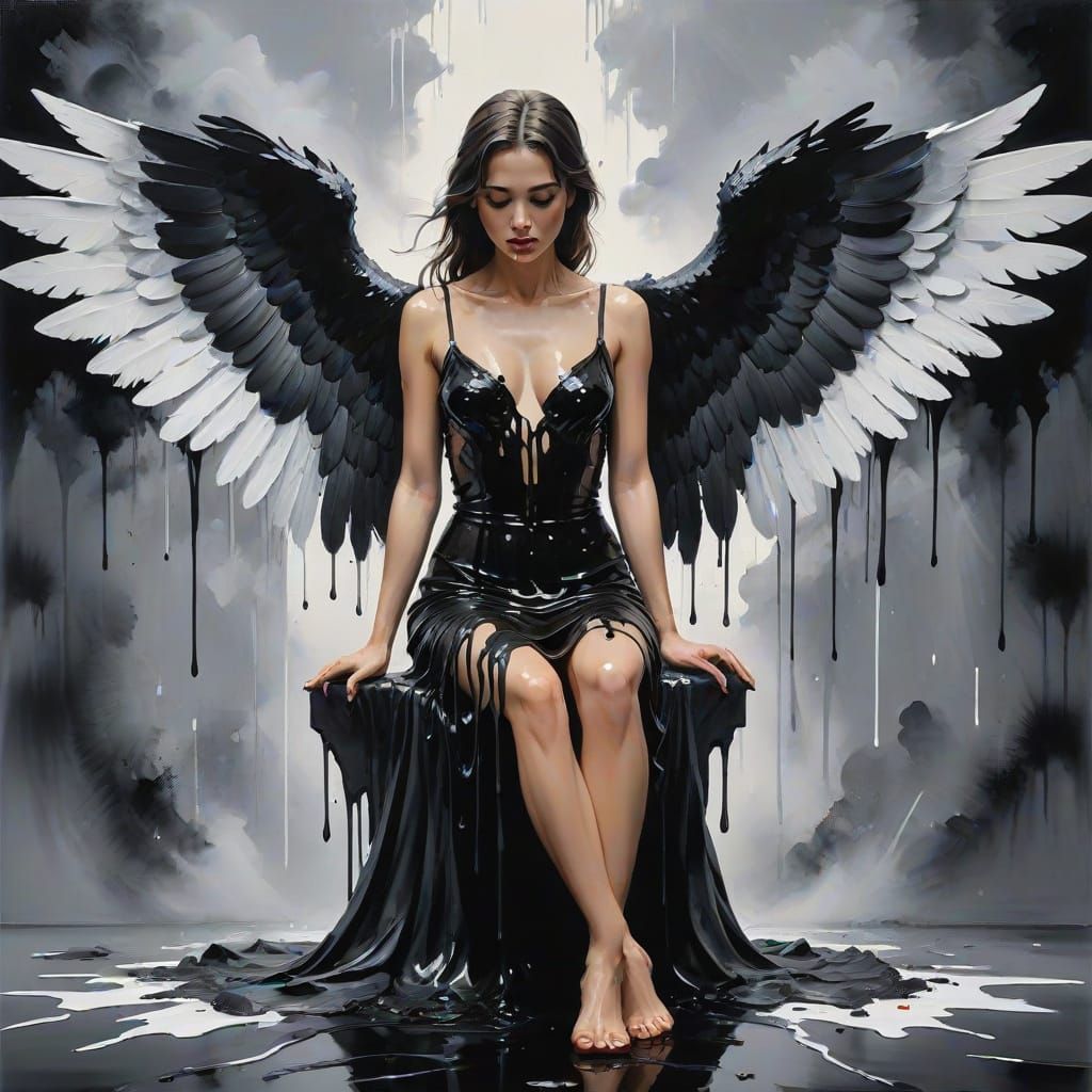 Ethereal Fallen Angel in Cinematic Gouache Style