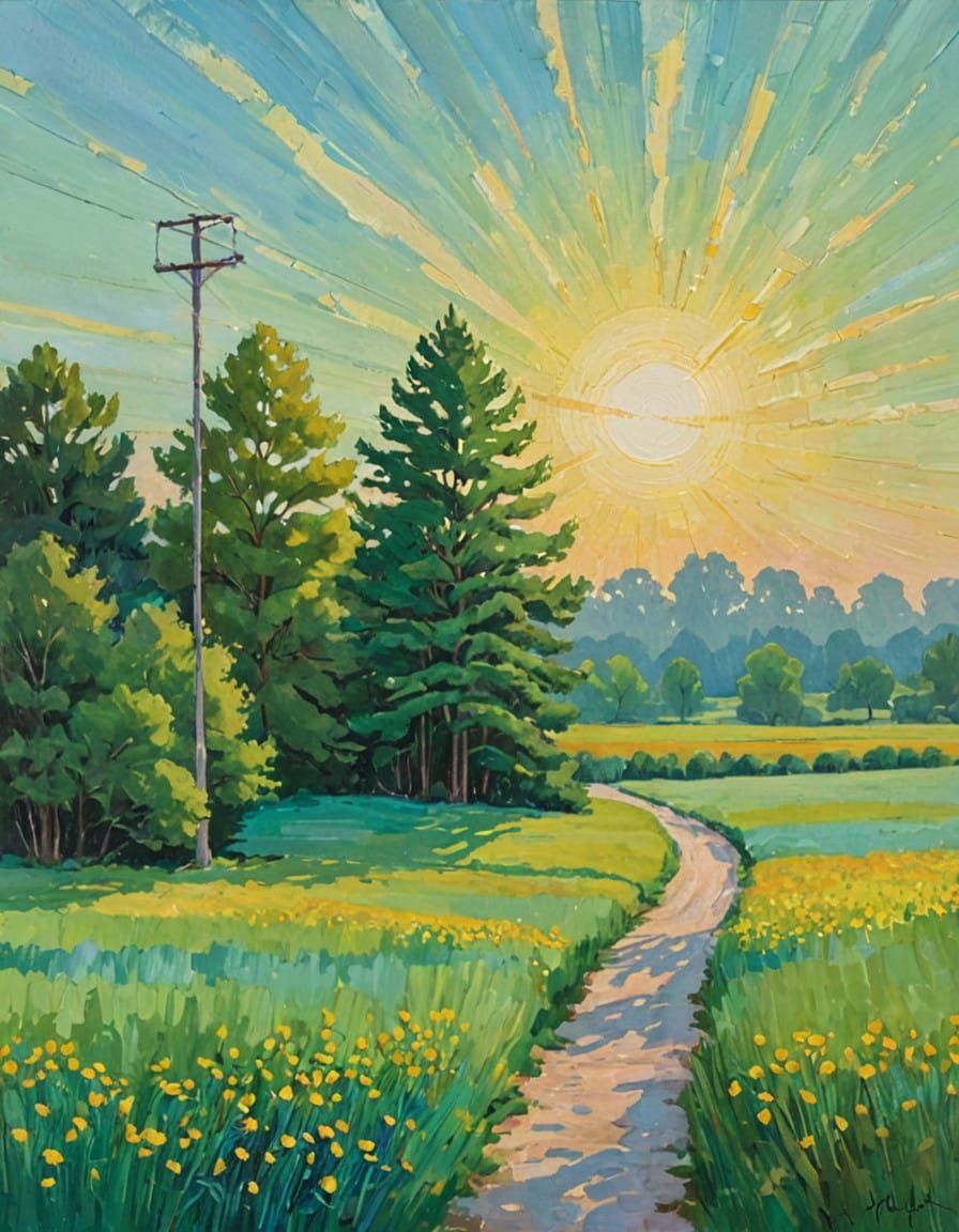 Golden Impressionist Landscape with Soft Brushstrokes