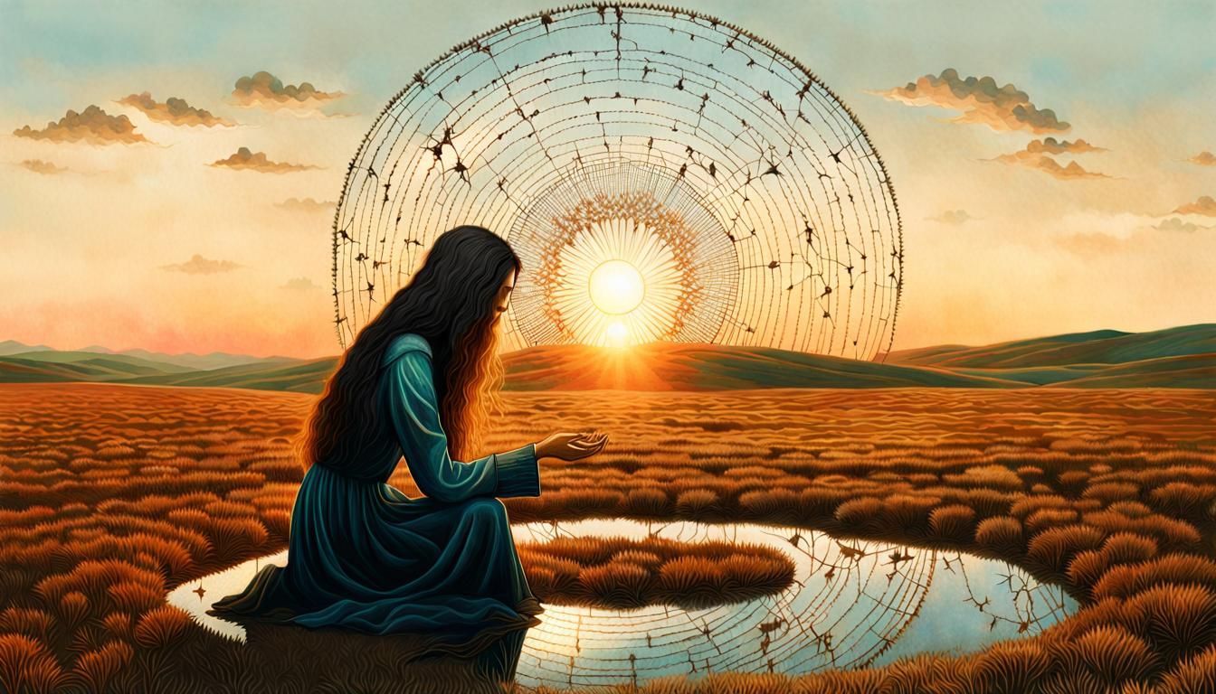 Surreal Sculpture of Woman with Cracked Mirrors