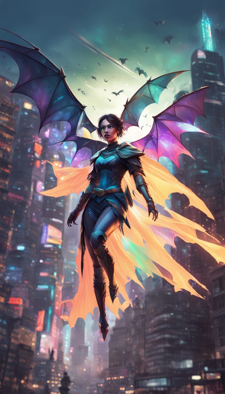 Ethereal Beauty Soars Through Manila's Cityscape in Cyberpun...