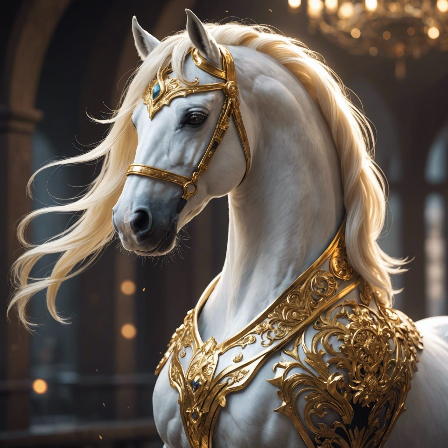 Golden Horse with White Mane: 3D Anime Art