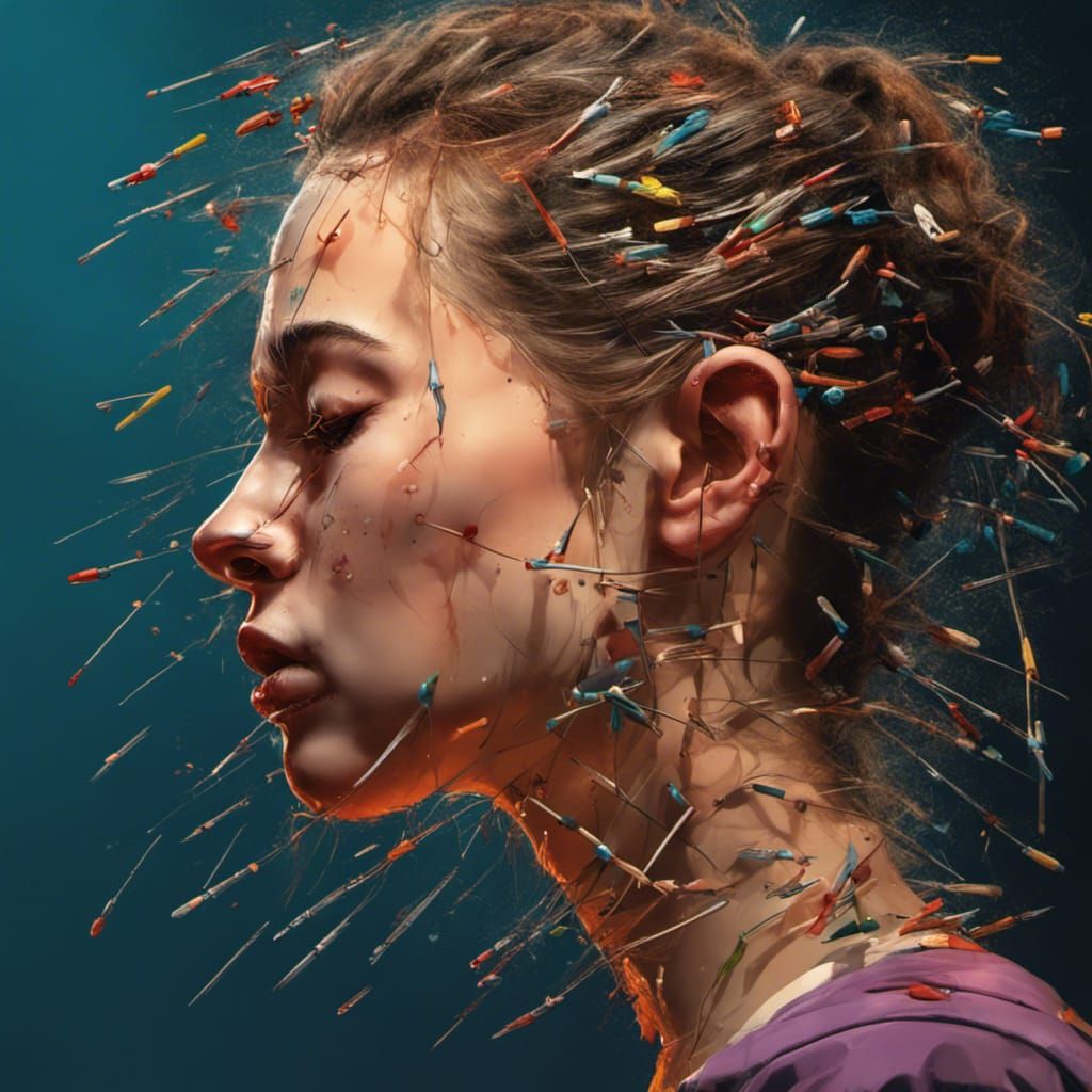 Young Woman's Migraine Pain: Hyperrealistic Portrait