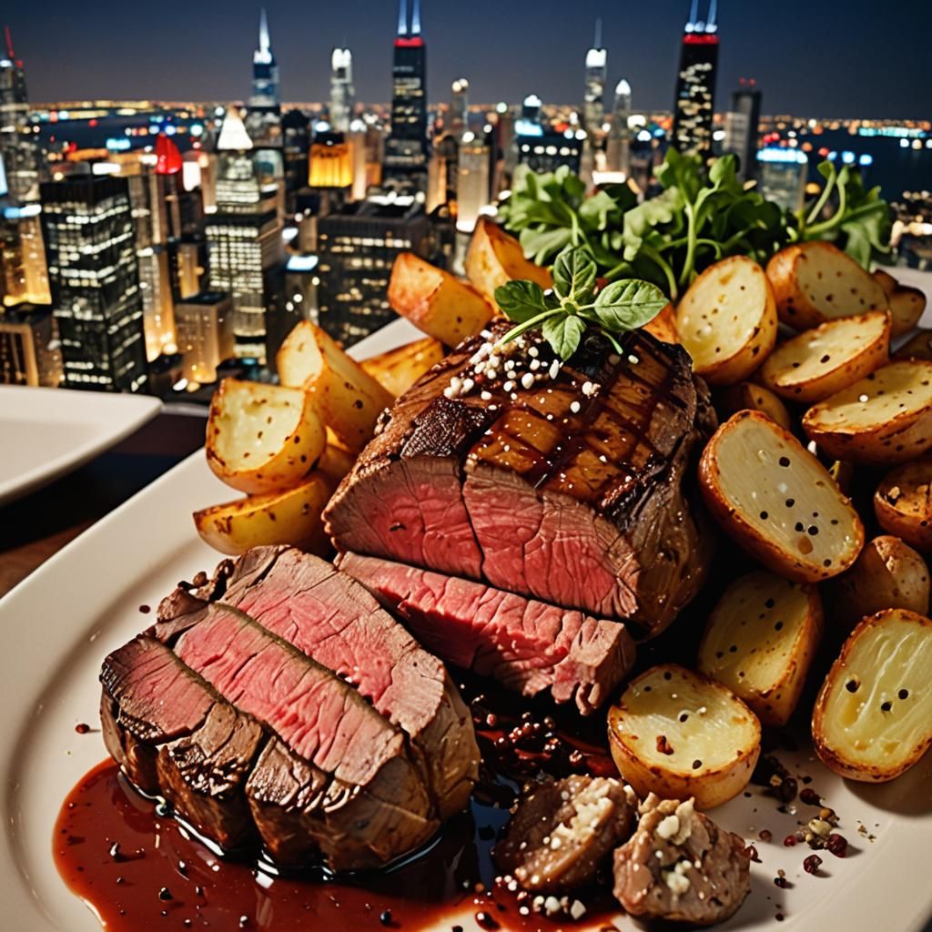 Chicago Steak Dinner with Skyline View
