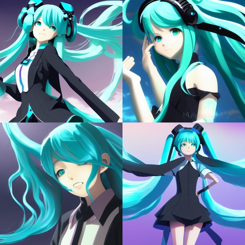Hatsune Miku Noire Fusion in Ghibli Anime Style