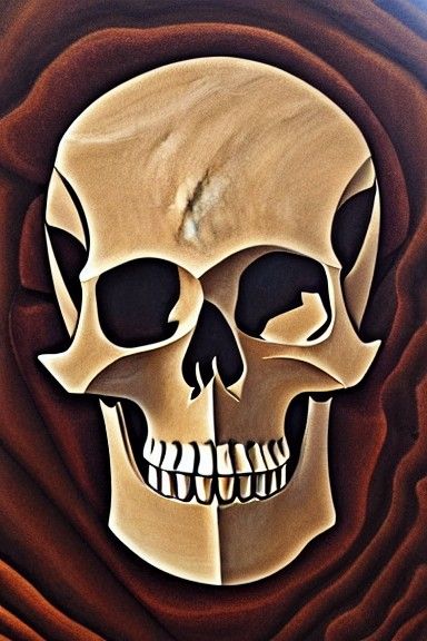 Modern Wood Skull Sculpture