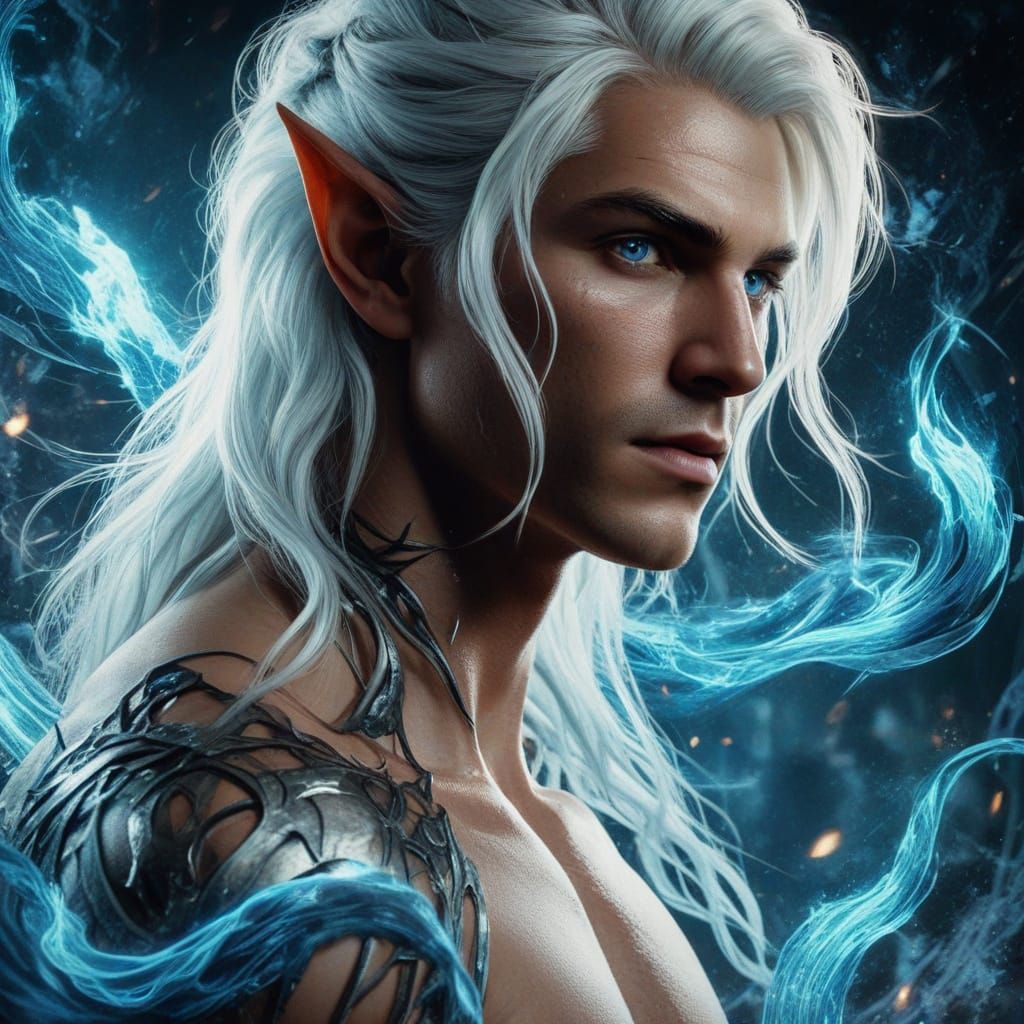 Powerful Elven Warrior Basks in Blue Flames