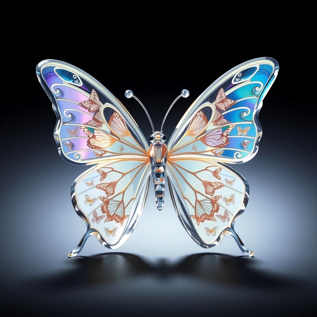 Ethereal Glass Butterfly Figurine with Fractal Wings