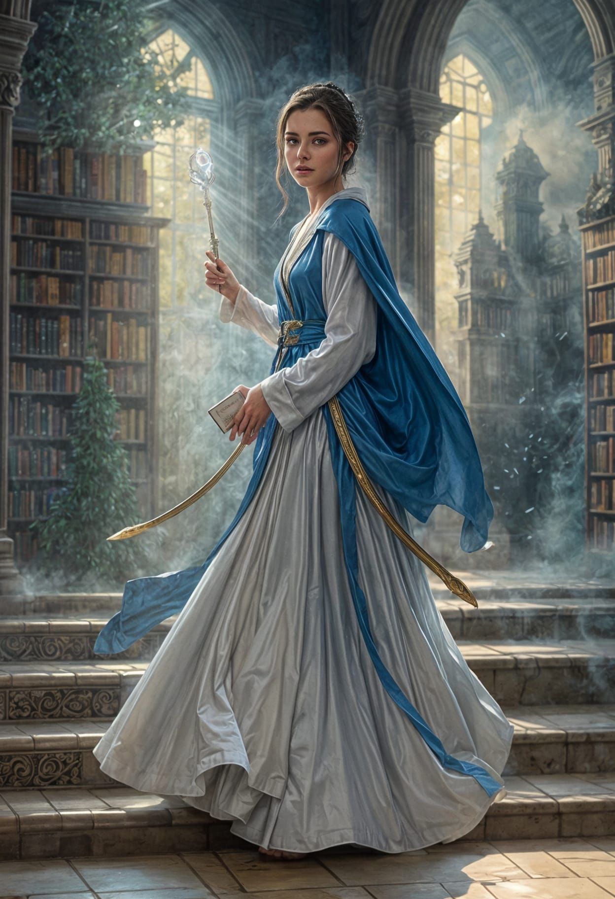 Ethereal Fantasy Maiden in Blue Robes