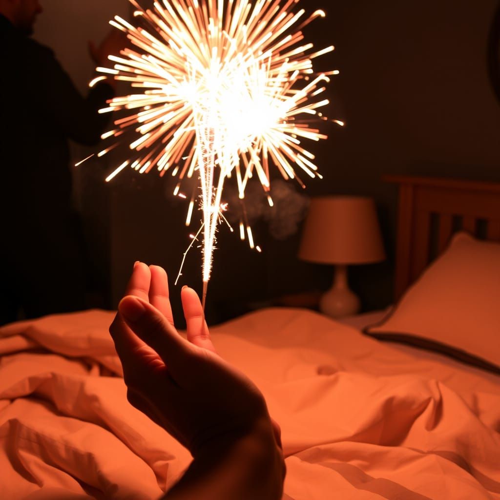 Surreal Image of Fireworks in Bed