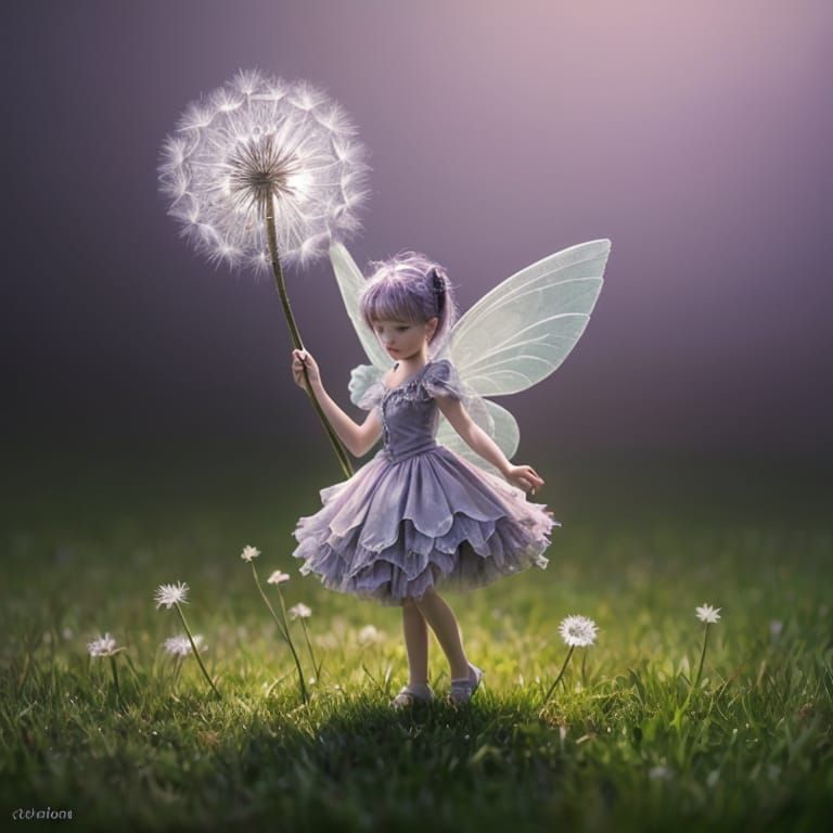Whimsical Fairy Amidst a Vibrant Dandelion