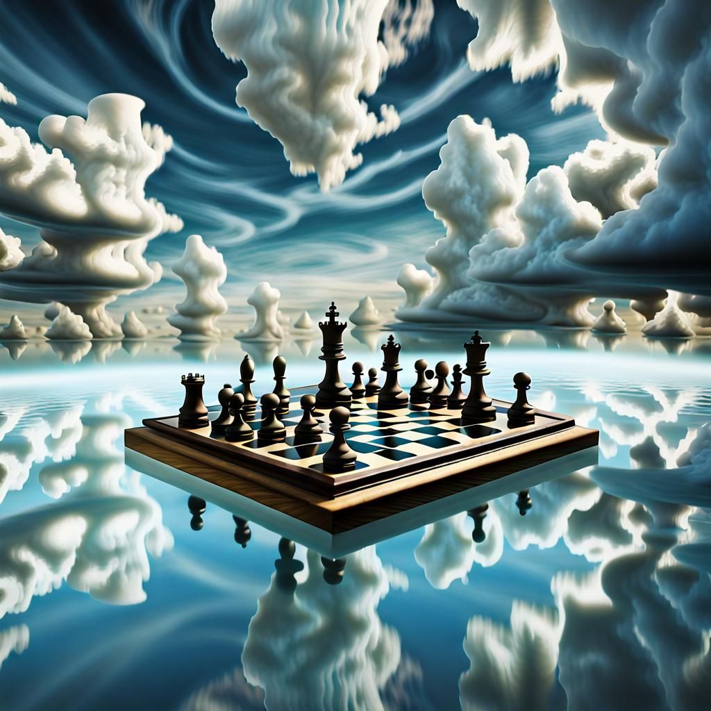 Surreal Floating Chessboard Dreamscape by Salvador Dali