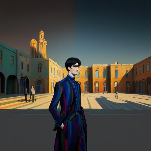 A psychedelic man in a Giorgio de Chirico paint.. psychedeli...