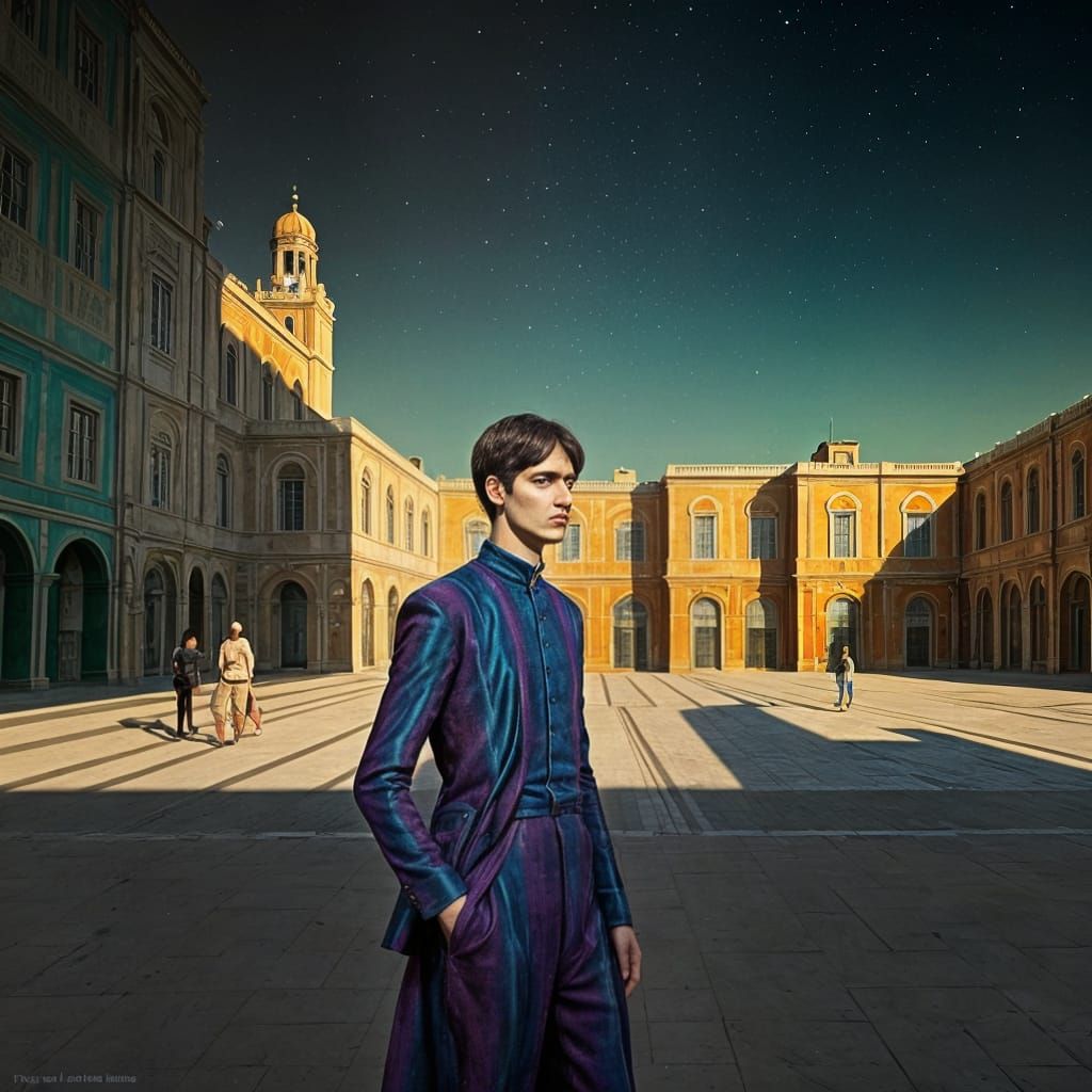 A psychedelic man in a Giorgio de Chirico paint.. psychedeli...