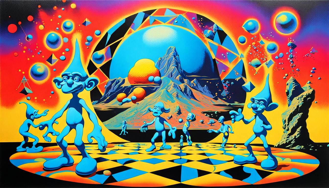 Surreal Smurfs and Disco Elves in Synthwave Style