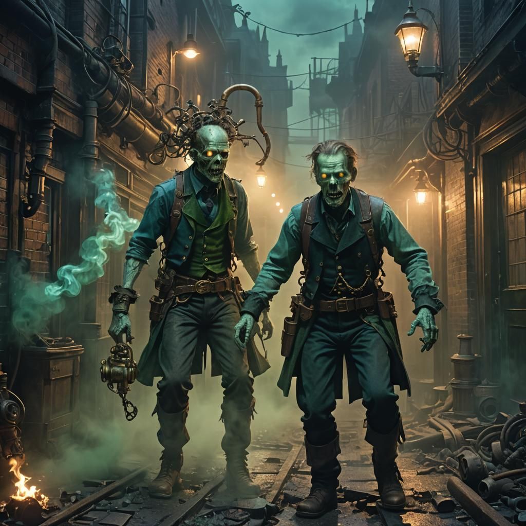 Steampunk Zombie in Victorian Alleyway