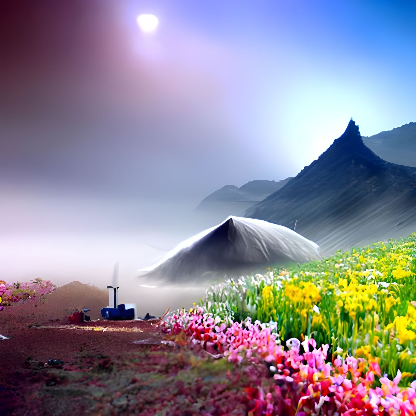 Flower Meadow Meets Martian Gas Station