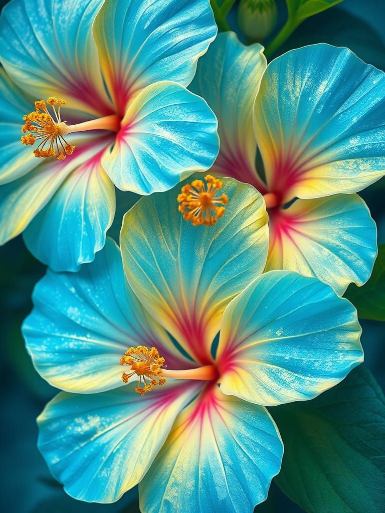 Crystallized Hibiscus Flowers in Art Nouveau Style