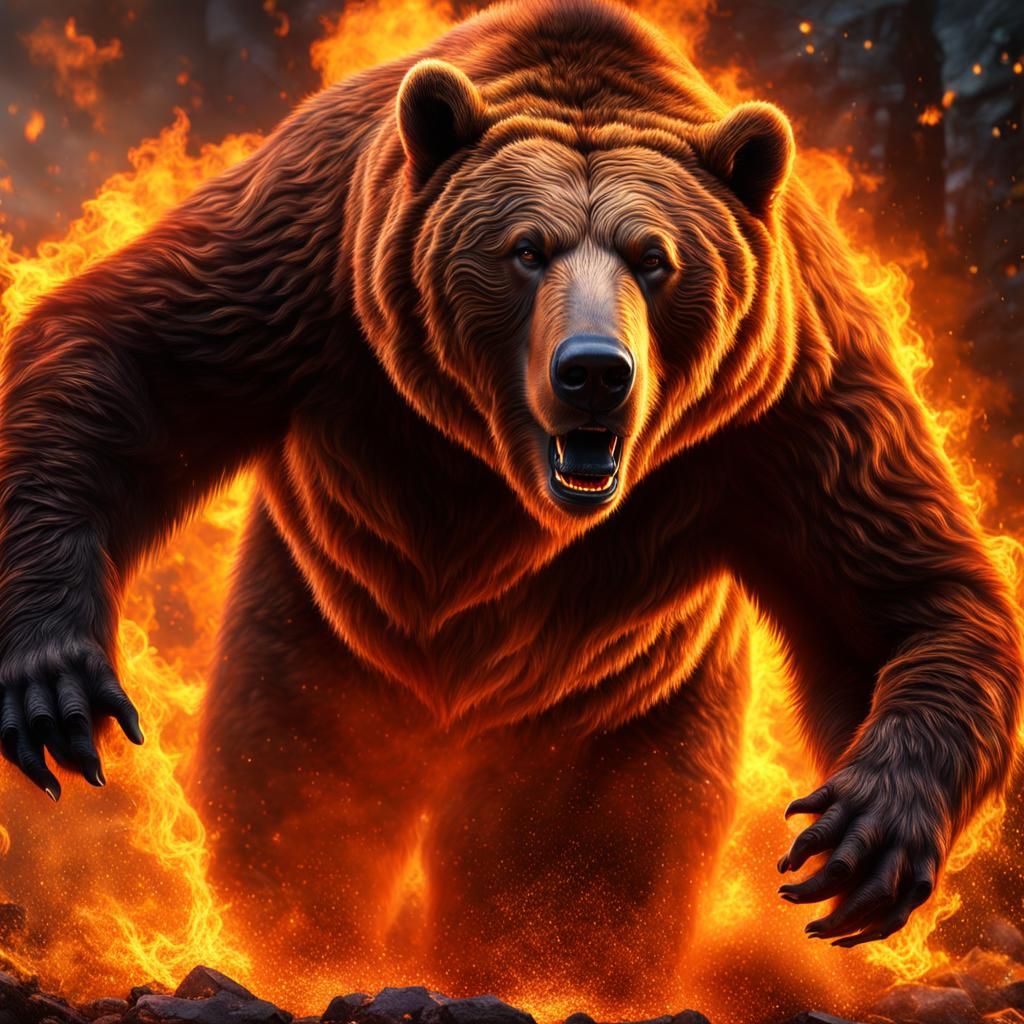 Fiery Kodiak Bear: Photorealistic CGI Masterpiece