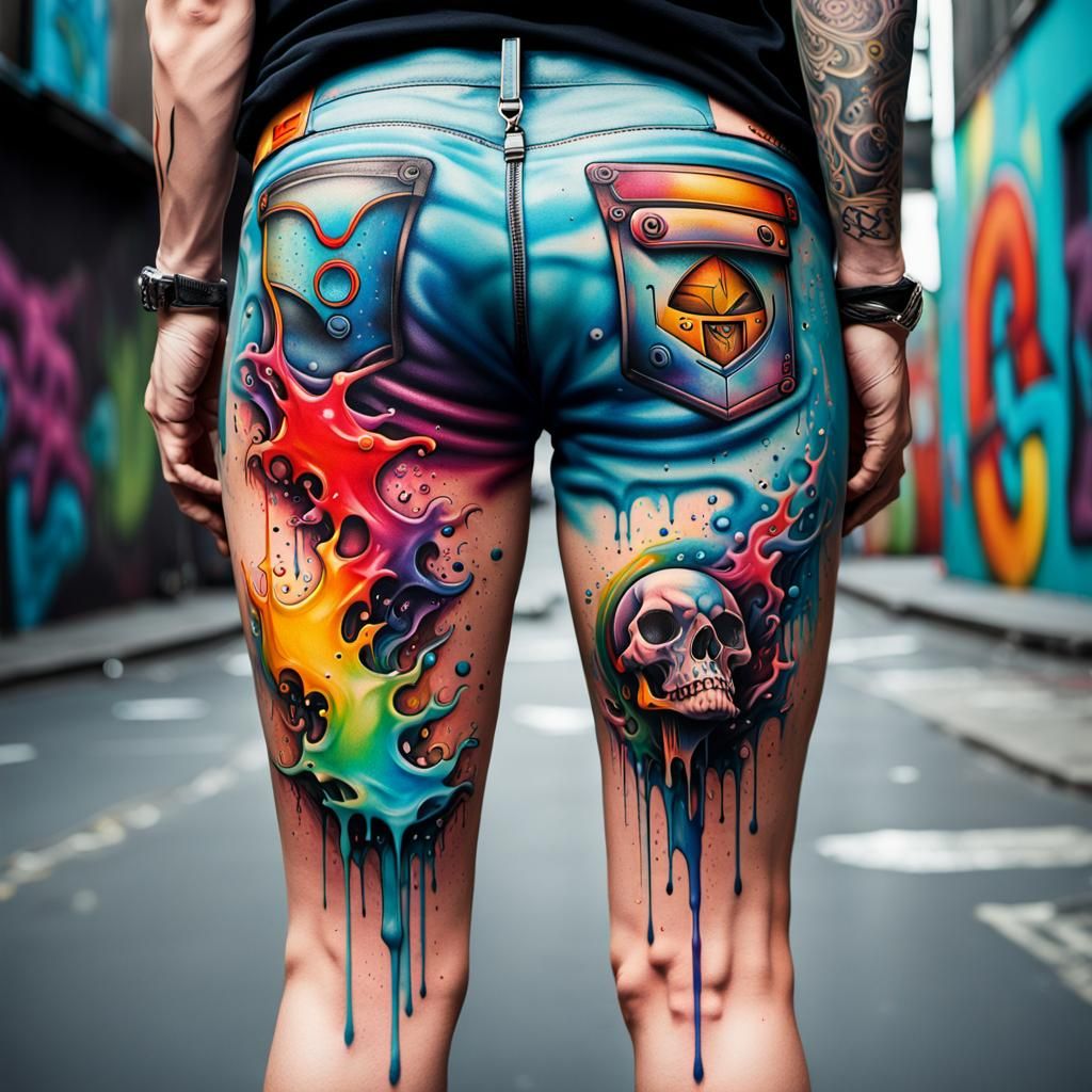 Graffiti Style Thigh Tattoo Design Concept Art