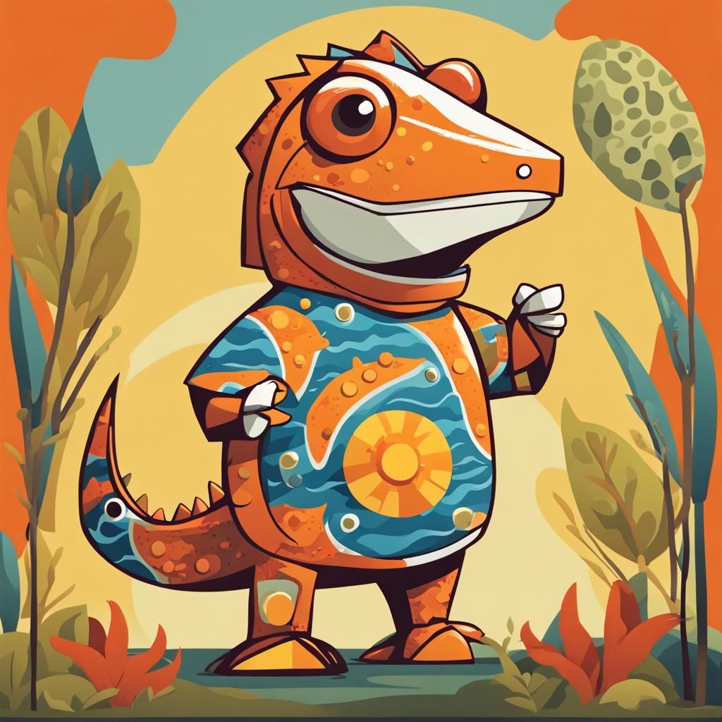 Adorable T-Rex in Fish Costume: Cubist Cartoon