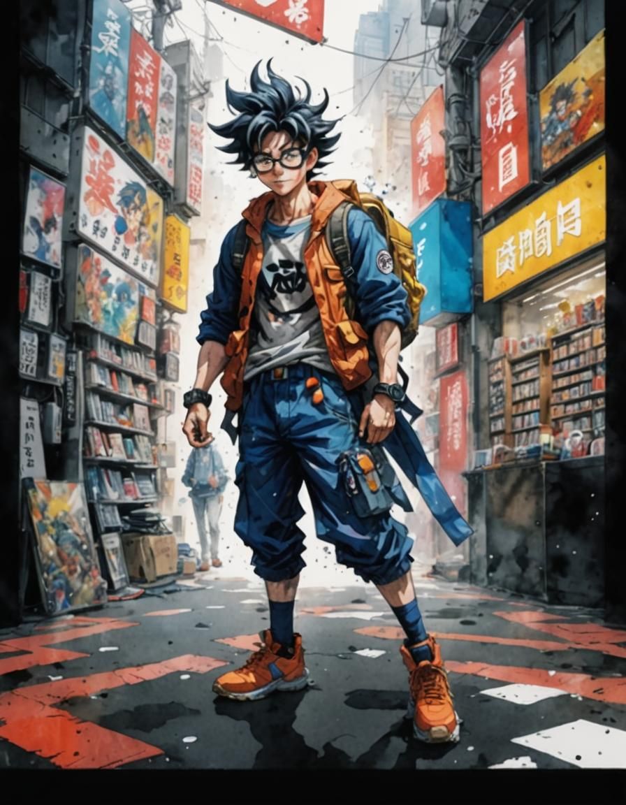 Anime Fanboy in Harajuku, Watercolor Art