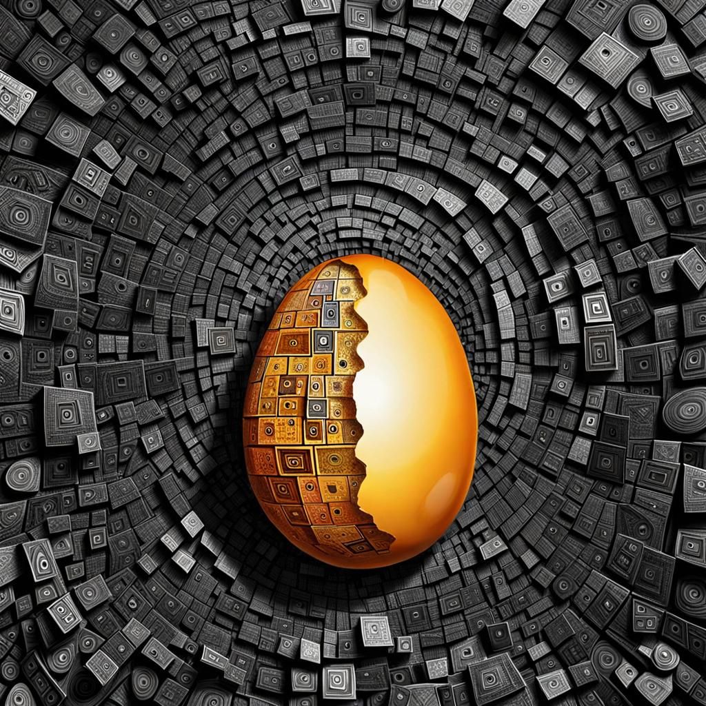 World Tree Emerges from Egg, in Digital Punk Style