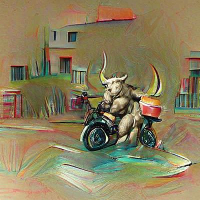 Minotaur Rides Motorcycle: AI Generated Image
