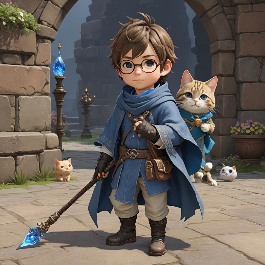 Lalafell with Glasses and Cat in Final Fantasy XIV