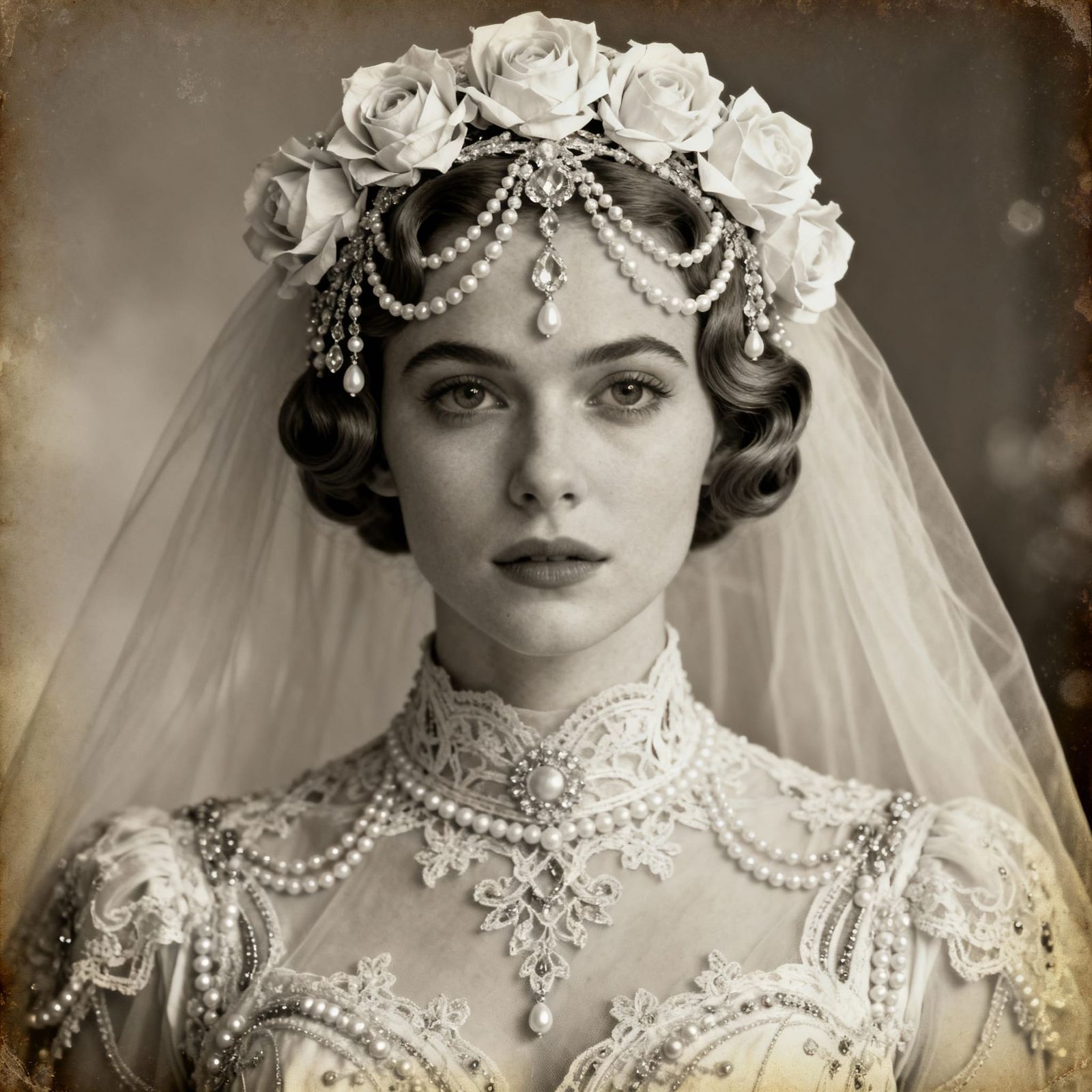 Elegant Bride Portrait in Vintage Sepia Tone