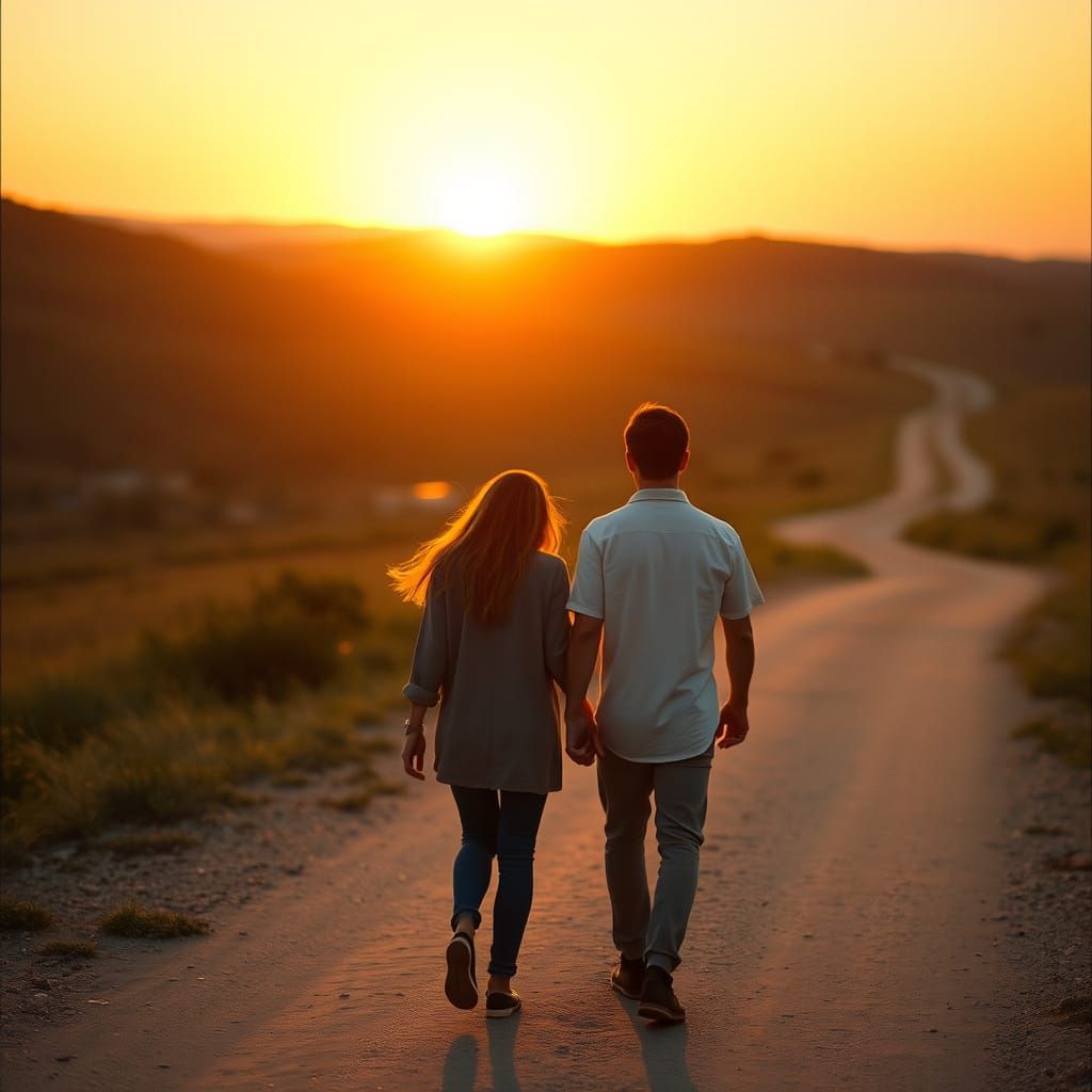 Couple Embracing Intimacy at Sunset