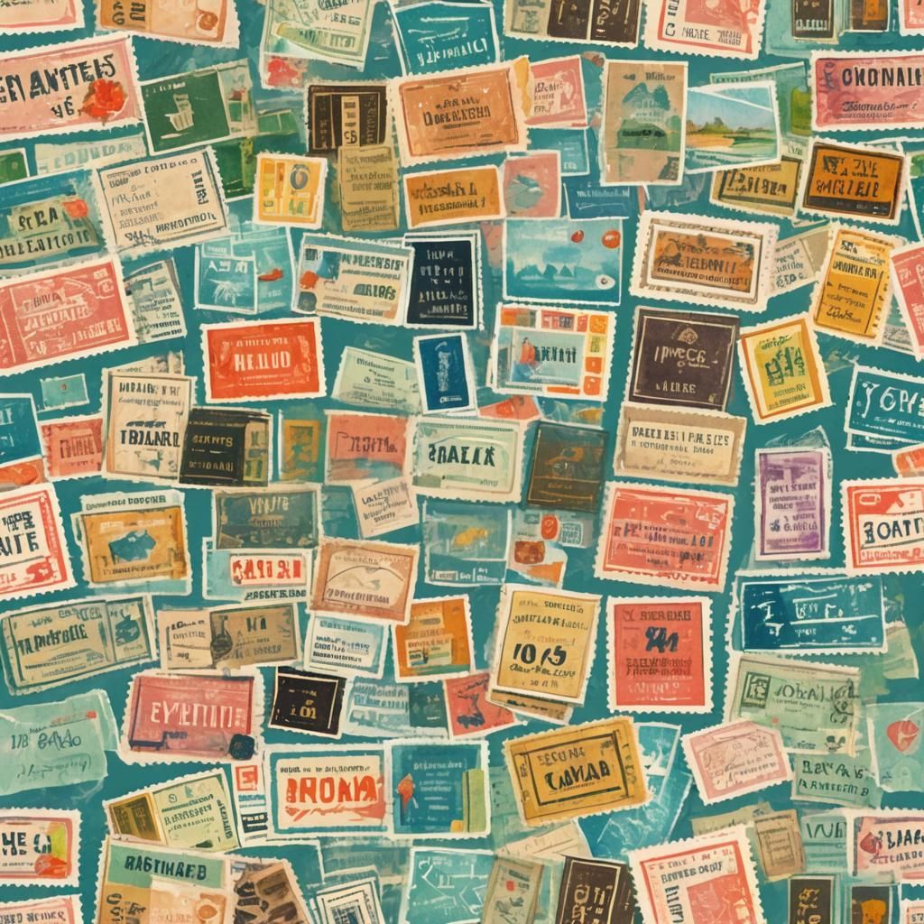 Summer Illustration in Gouache Style Stamp Frames