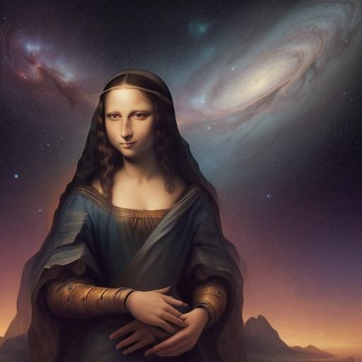 Man and Mona Lisa Travel Through Space