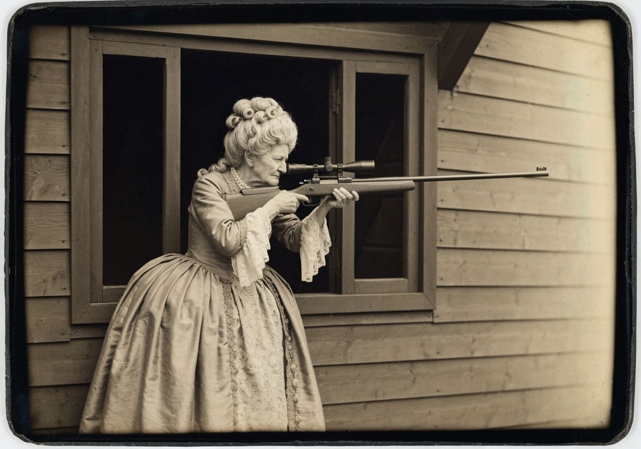 Old Noblewoman with Sniper Rifle in Daguerreotype Style