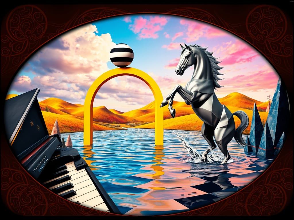 Surreal Scene with Dreamlike Geometry and Color