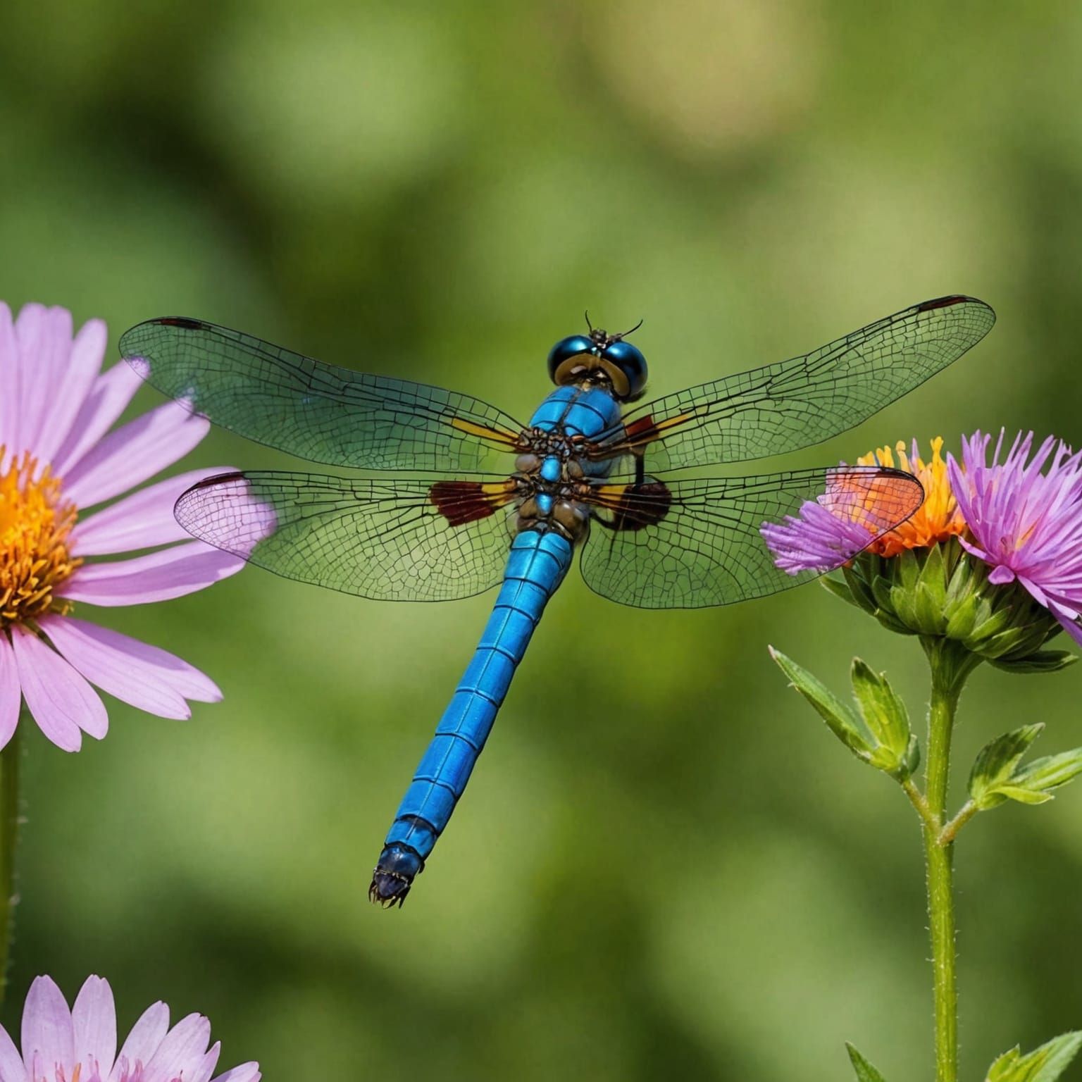 Dragonfly and Butterfly on Flower