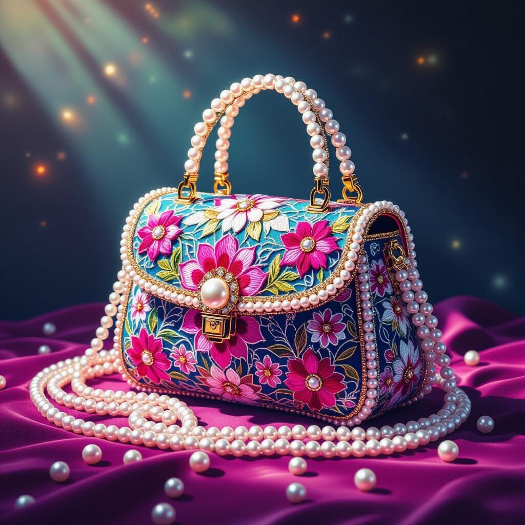 Beaded Handbag with Pearls in Hyperrealistic Style