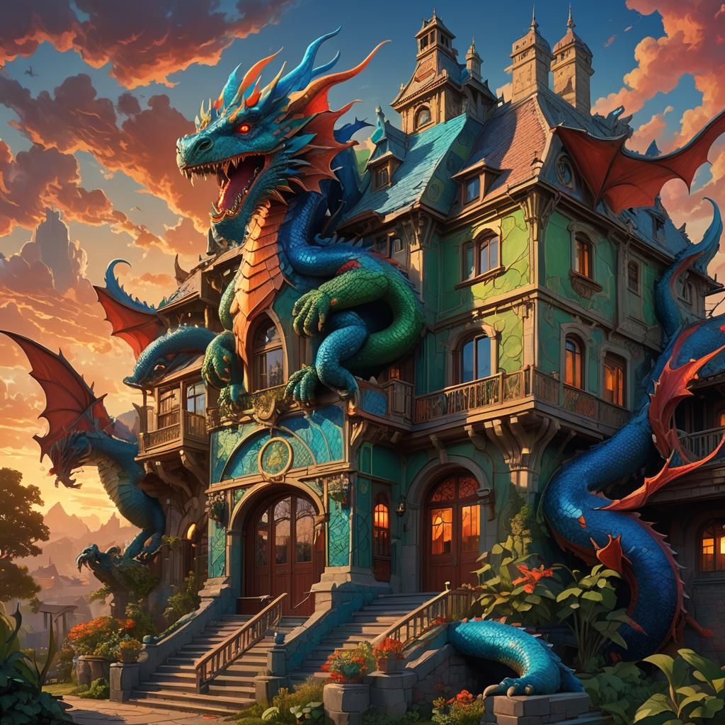 Dragon House: Hyperdetailed Art Nouveau Concept