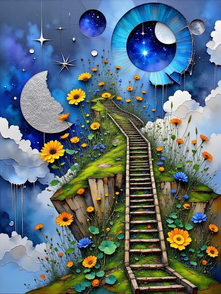 Surreal Cosmic Ladder Ascends to Celestial Realms in Hyperde...