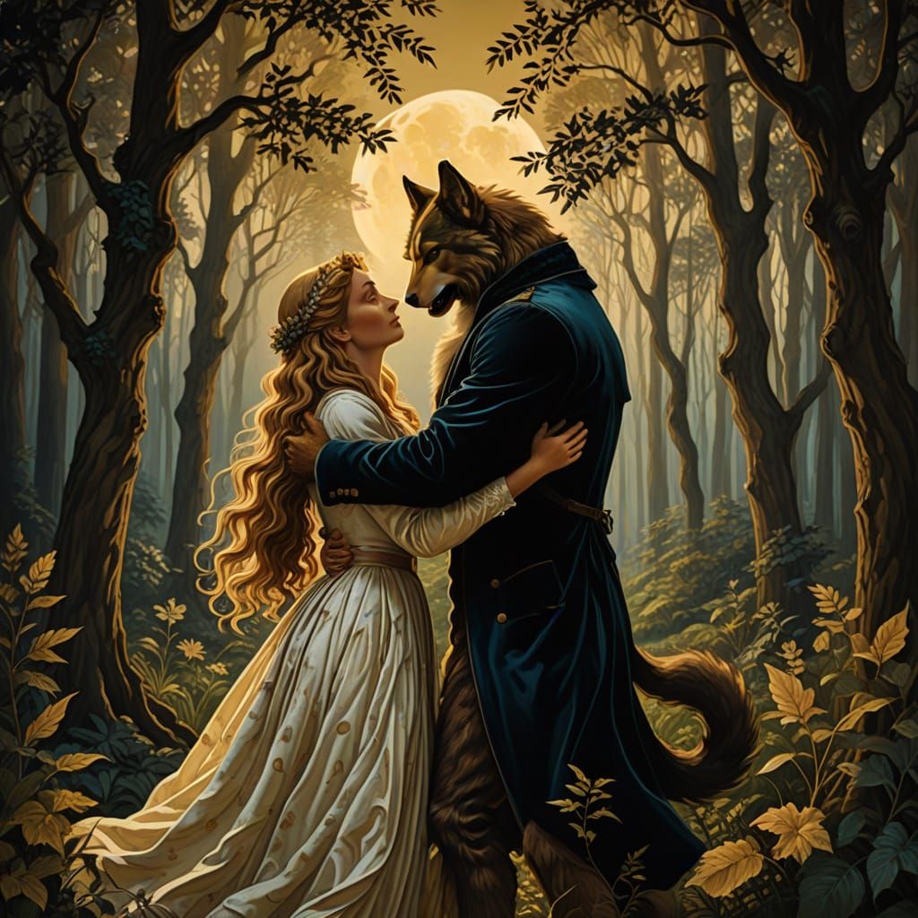 Ethereal Werewolf Lovers in Golden Light