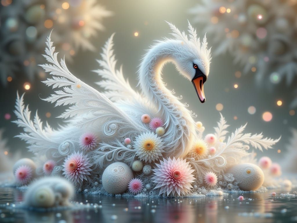 Elegant Swan in Fractal Lace Style